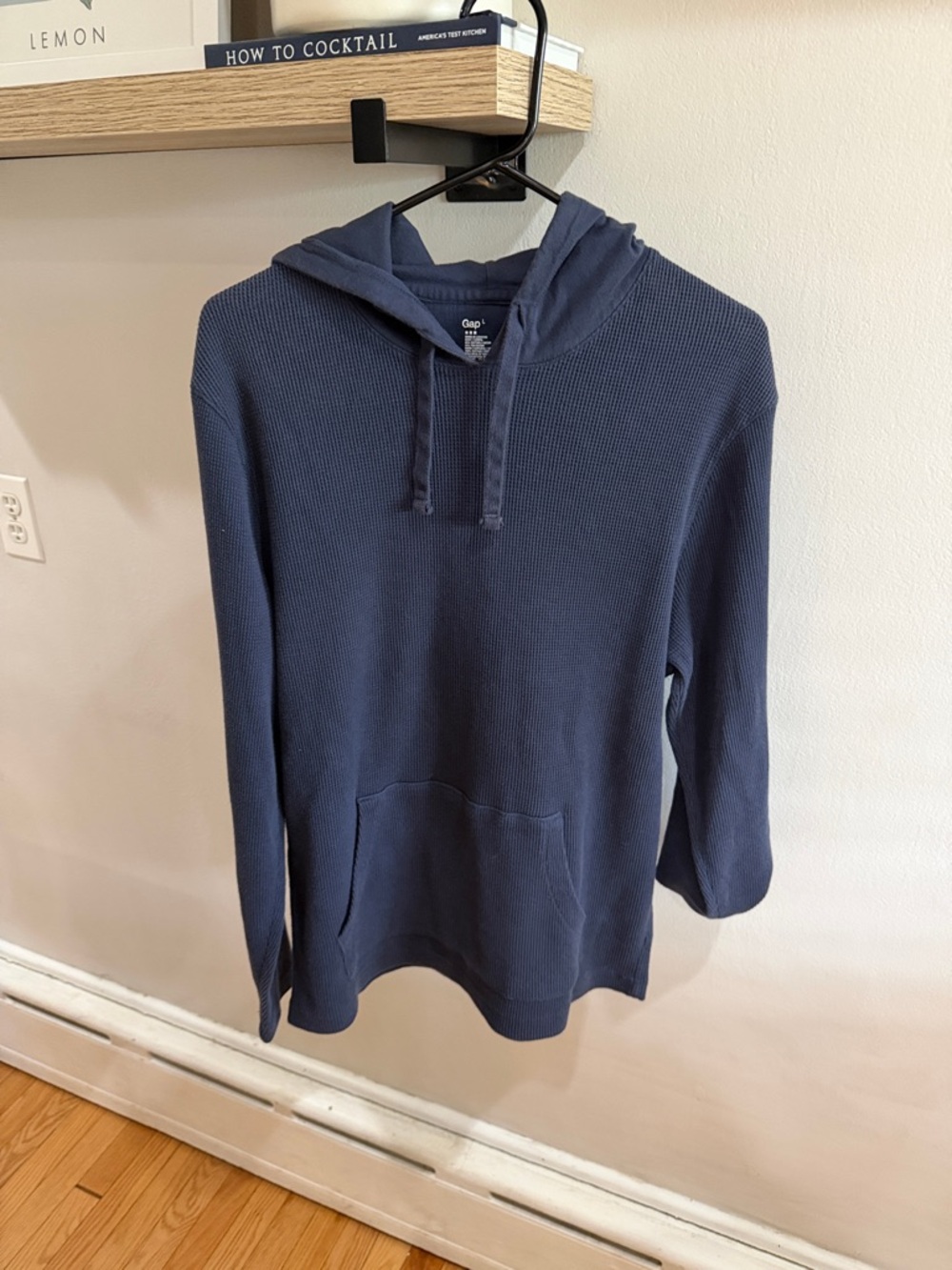 GAP Men's Navy Waffle-Knit Crewneck Hoodie